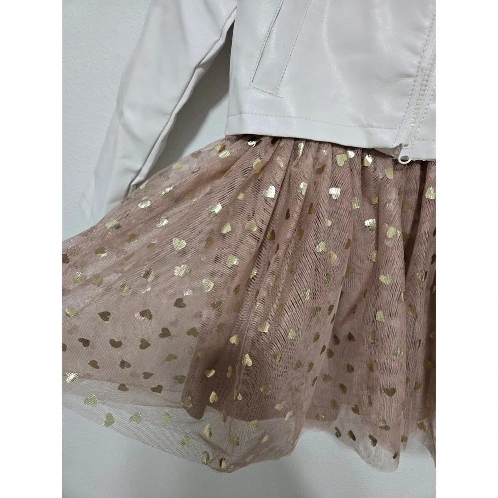 Little Lass Girls Outfit‎ Set Dress & Jacket Size 5 Hearts Faux Leather - Picture 4 of 8
